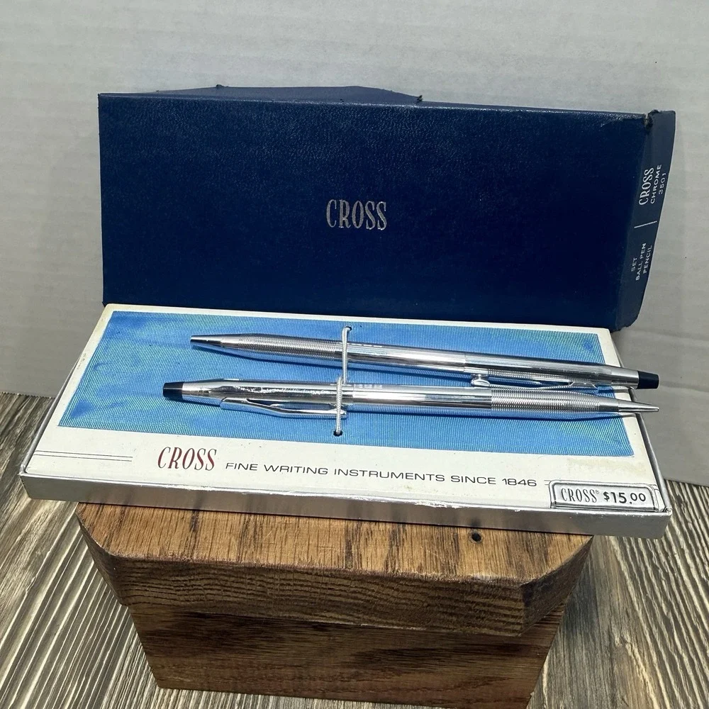 Vintage Cross Century Chrome Pen & Pencil Set 3501 in Box